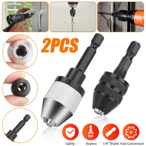 2Pcs 1/4" Hex Shank Keyless Drill Chuck Bit Adapter-Fast Change Converter Extension Screwdriver Drill Adapter,for mpact Driver or Power Screwdriver Tool