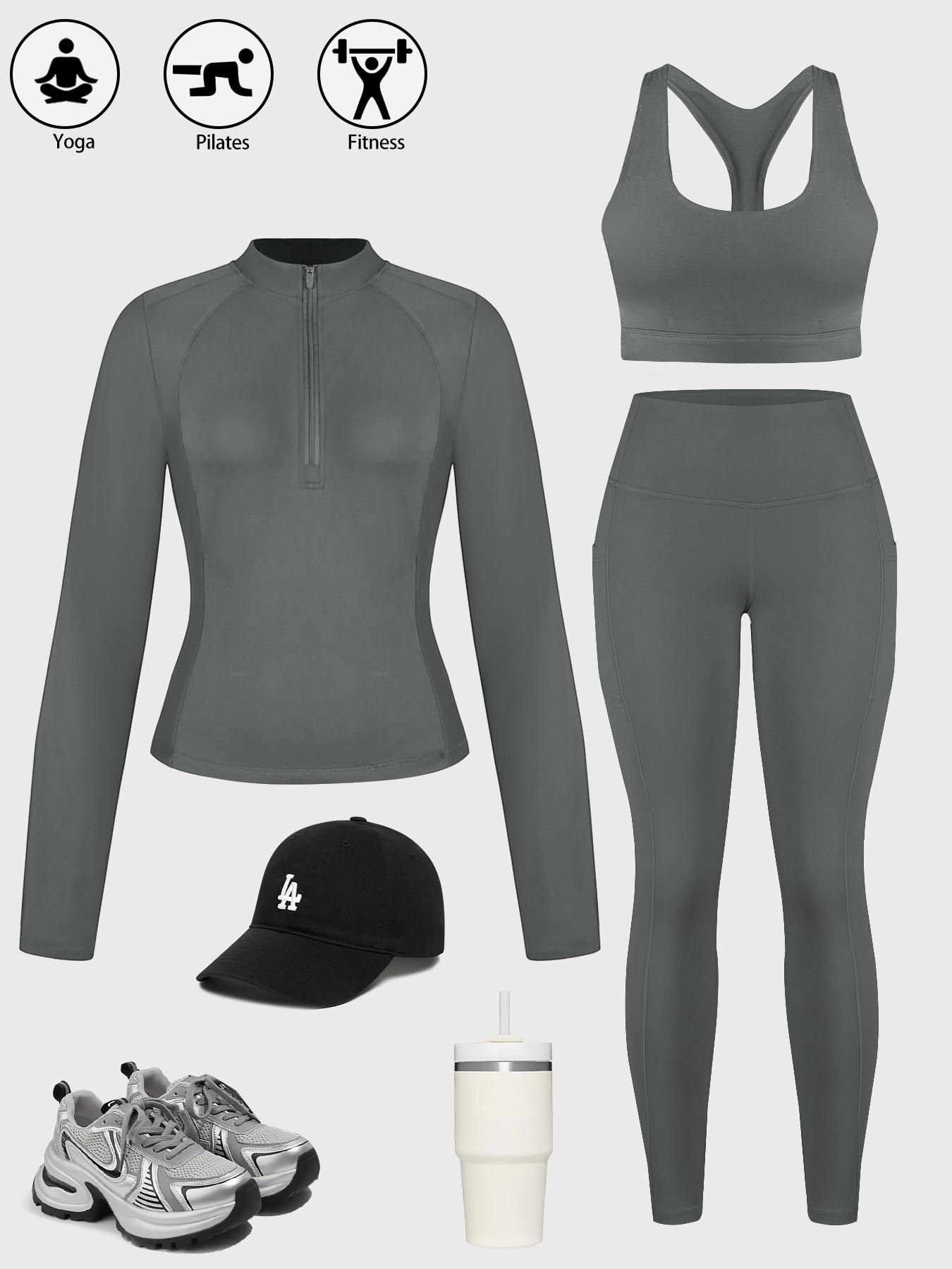 CHRLEISURE Women's Suit Workout Set Yoga Outfit Activewear for Daily Wear with Long Sleeve Top & High-Waisted Leggings