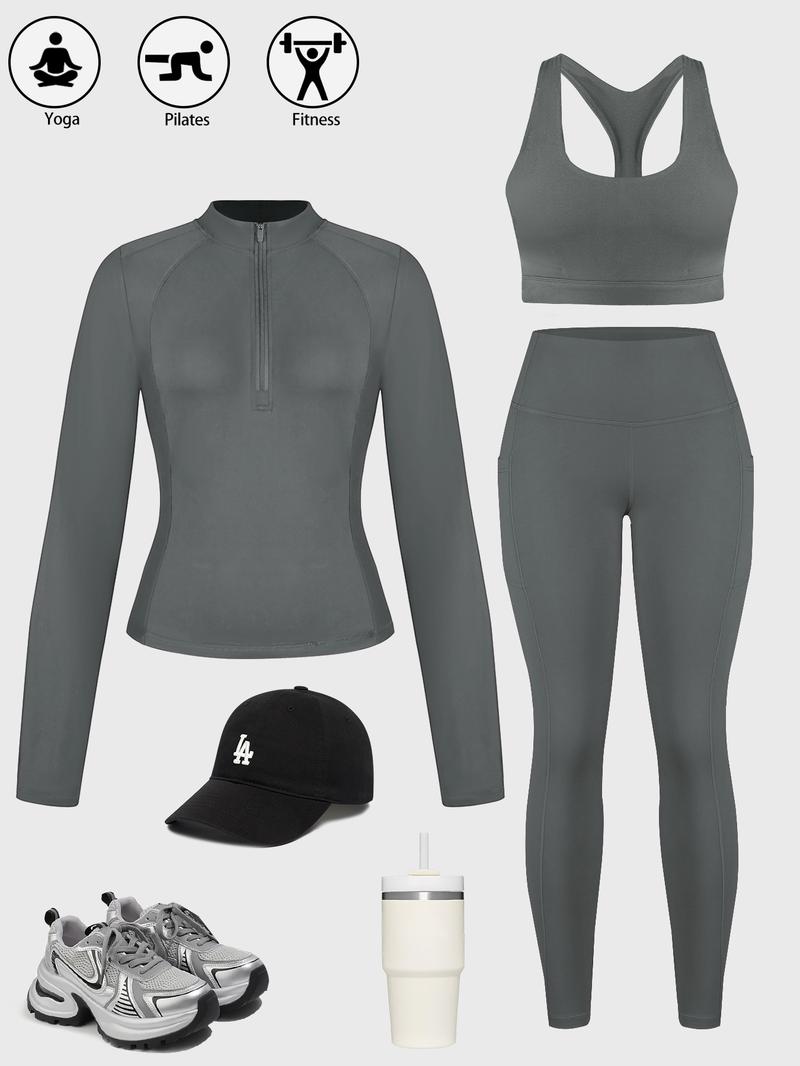 CHRLEISURE Women's Suit Workout Set Yoga Outfit Activewear for Daily Wear with Long Sleeve Top & High-Waisted Leggings