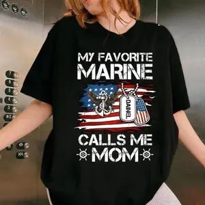 Beloved Marine Calls Me Mom Graphic T Shirt Casual Military Family Apparel Ideal For Mothers Day Seasonal Comfortable Fit