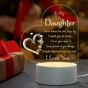 Daughter Gift Acrylic Night Light, Engraved Heart LED Lamp for Bedroom, Sentimental Keepsake from Mom  independence day valentine romantic ambient sister desk cabinet closet solar street light outdoor kid friend yard decoration w joke Thoughtful Gift,summ