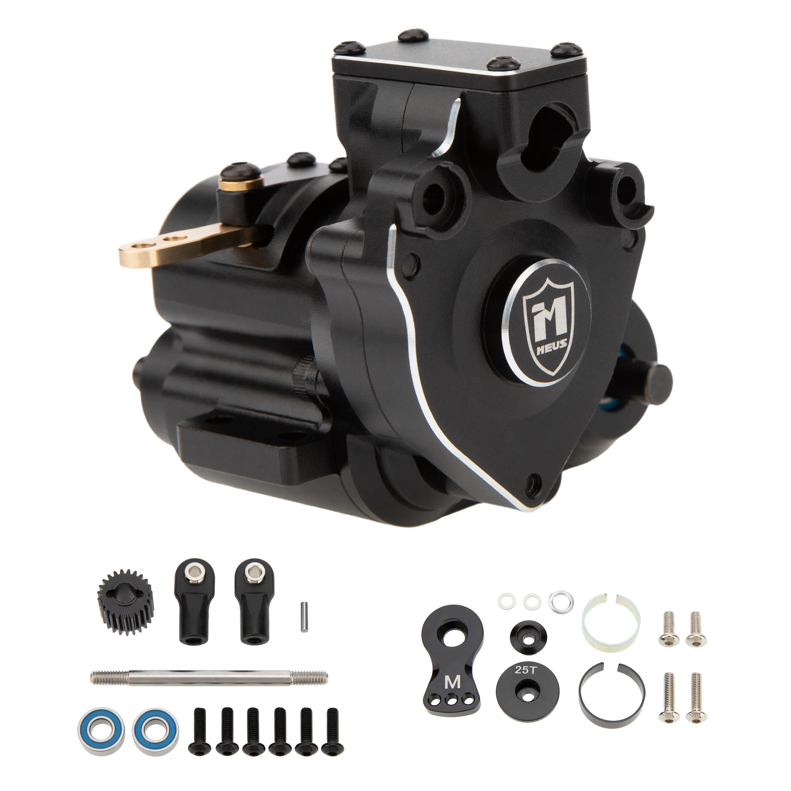 MEUS RACING Durable Overdrive OD Aluminum Dual-Speed Transmission Gearbox with 6.1:1 Rear Ratio, 11:1 Front Ratio, 15t/56t Setup & Maximum Durability for 1/10 Vanquish Optic H10 RC Crawlers (Black), Crawling