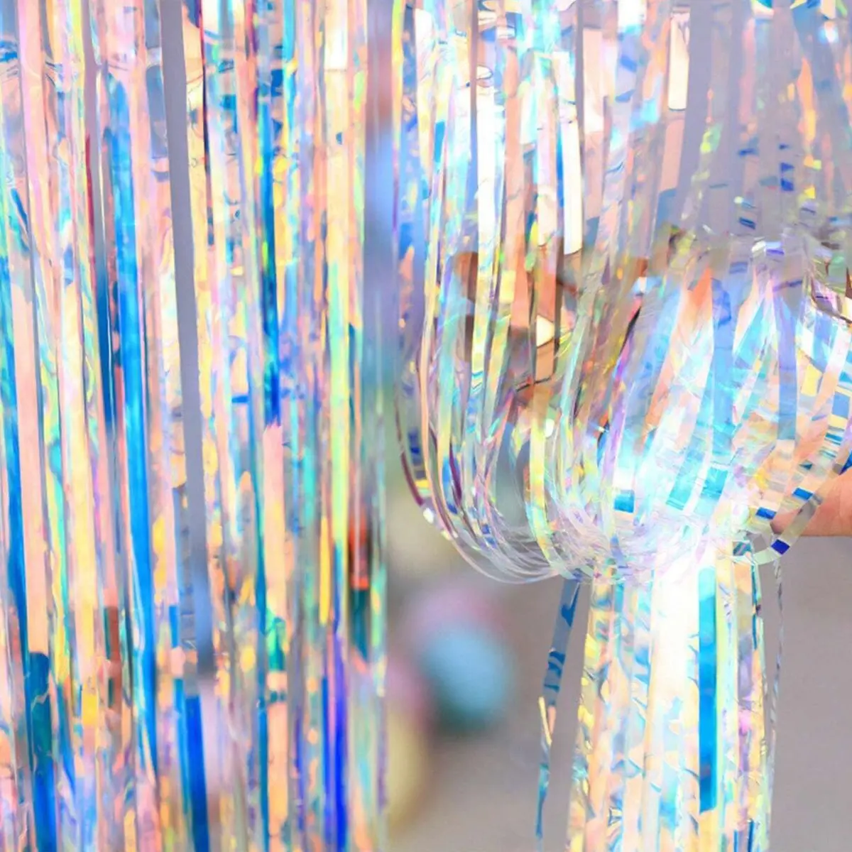 Holographic Party Backdrop Curtain Set, Fluorescent Fringe Rain Curtains, Stage Decor Ribbon, Home Gathering Decoration, Wedding Arched Backdrop, Party Decor Supplies