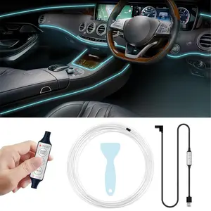 2026 Upgrade Interior Car LED Strip Lights, Multicolor Neon Wire Ambient Lighting Kit, USB Fiber Optics Strip Accessories for Car Center Console & Dashboard Decorations