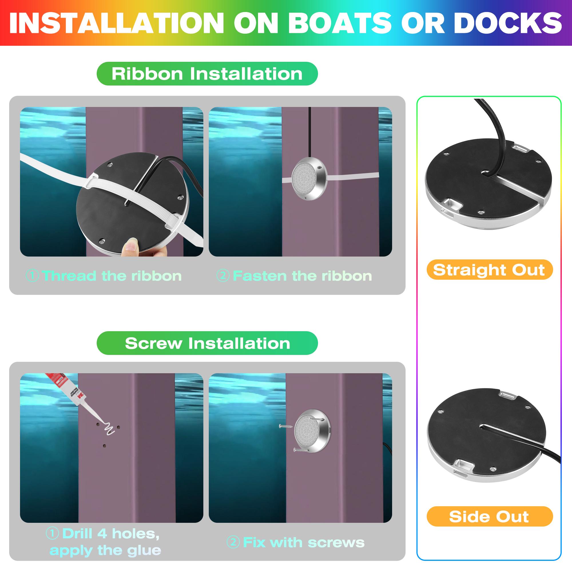 HUSUKU Wireless RGB Underwater Boat Lights, GT Series, DC12V, MAX 120W 12000LM, IP68, All-Metal Body, Wireless Grouping & Control Auto-Sync, Powerful for Yacht Boats Docking Transom