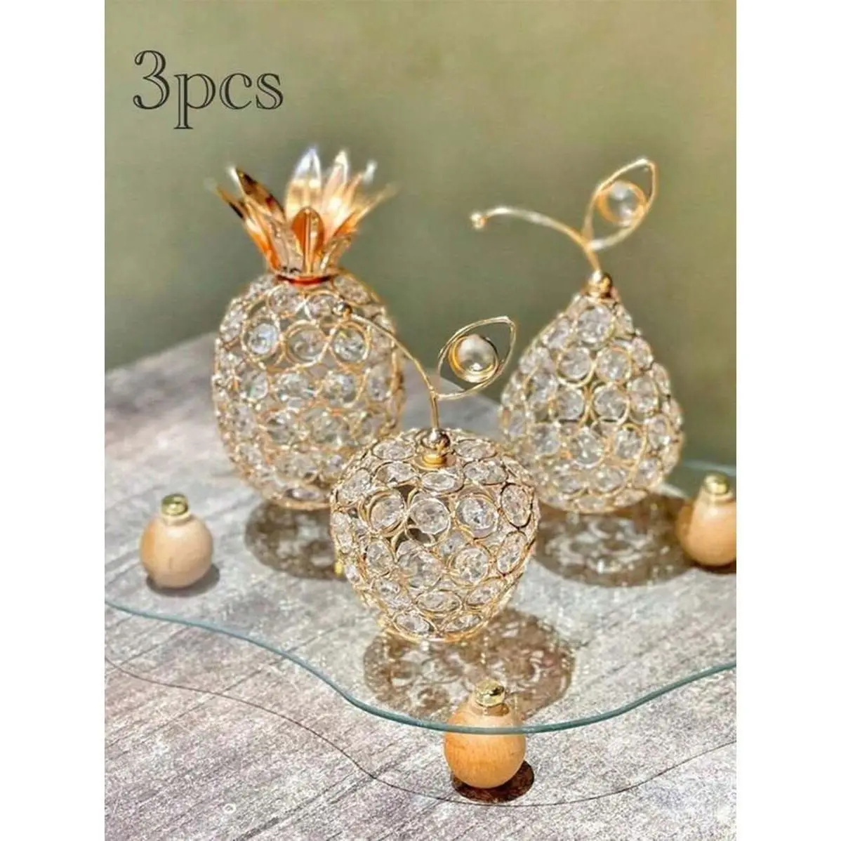 Crystal Metal Pineapple Tabletop Decor, Handmade Crystal Candle Holder, Hollow Fruit Decoration for Home, Party, Wedding, Holiday, Bar, Ornaments, Candle Holders For Table Centerpiece