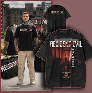 Resident Evil Requiem RE9 horror Game Oversize 2 Sided Washed Cotton T-shirt unisex graphic tees game anime manga movie Menswear Casual gamer merch t-shirt Clothes Top