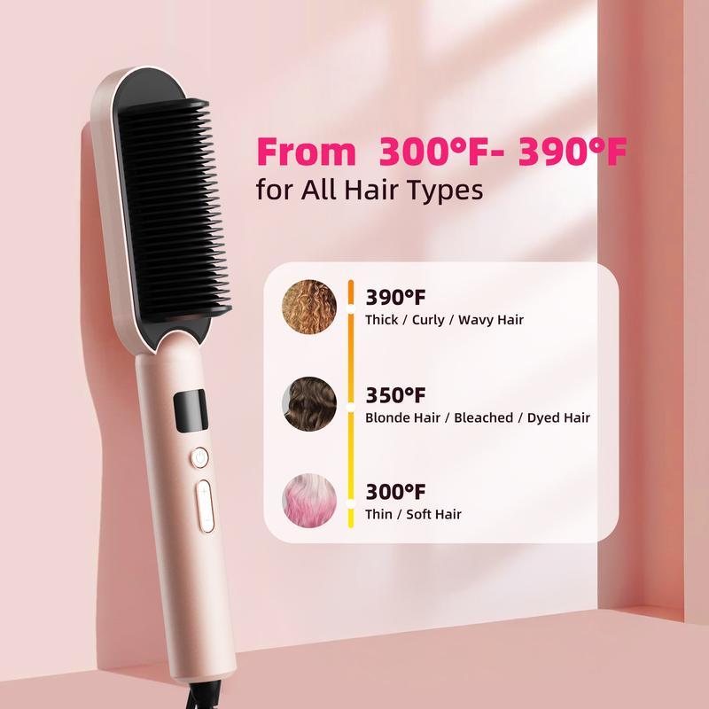 Professional Ring Hair Straightener Brush for Women - Built-in Comb, Fast Heating, Anti-Scald, 3 Temp Settings, Travel-Friendly, Salon-Perfect Hair in Minutes at Home