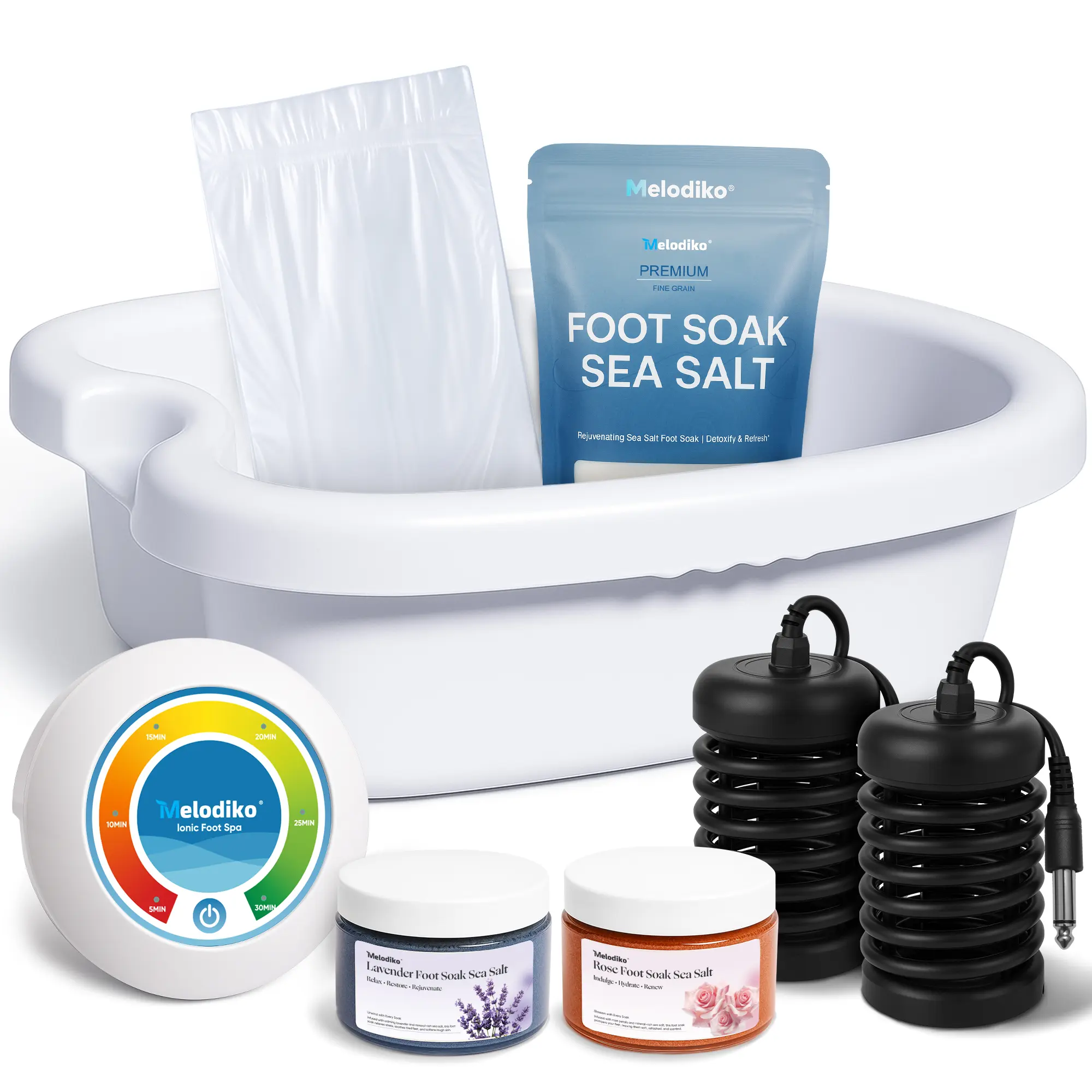 Foot Spa Bath Machine for Home Use, Premium Foot Soaking Set with Basin, Includes 3 Sea Salts (Original/Rose/Lavender), 2 Arrays & Accessories, Ideal Gift for Parents Seniors Partner or Yourself