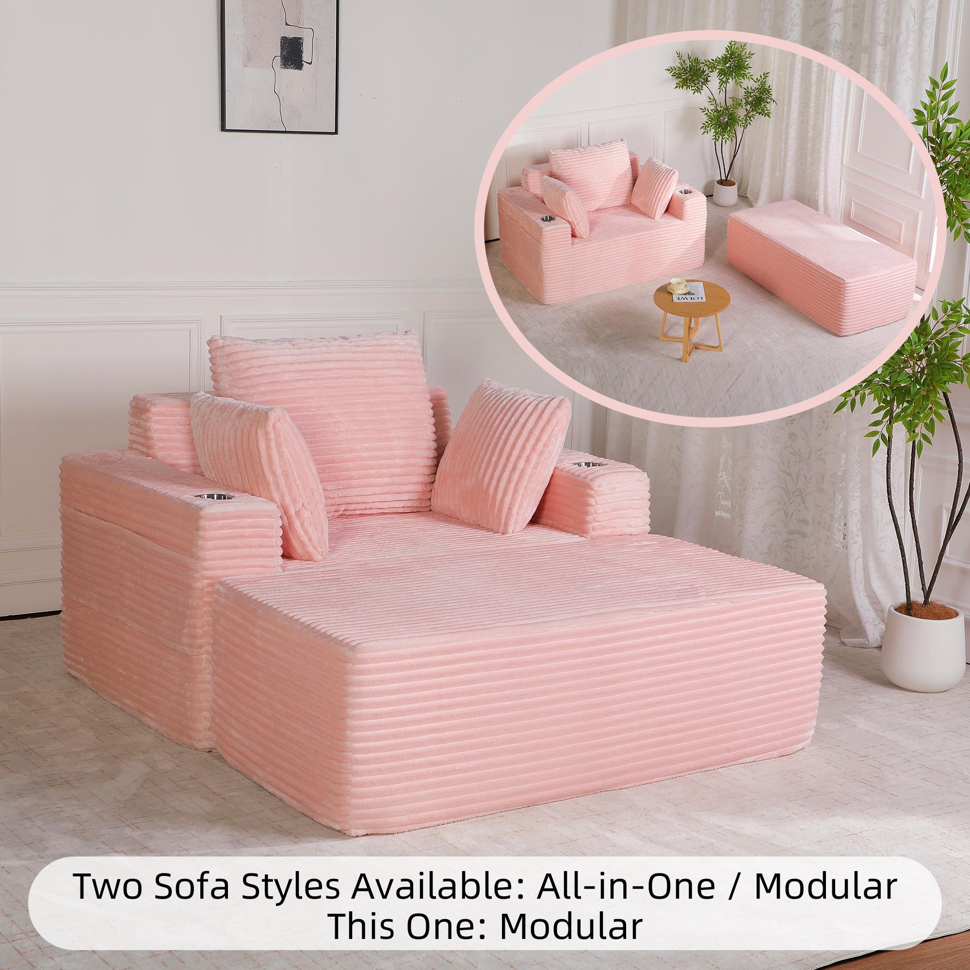 64" Oversized Boneless Cloud Couch Indoor, Plush Faux Fur Sleeper Sofa Couch Bed with 3 Pillows & Wide Armrest,Fluffy Comfy Cloud Sofa,Compression Foam Boneless Couch for Living Room,Bedroom, Reading chair, Sofa bed for single