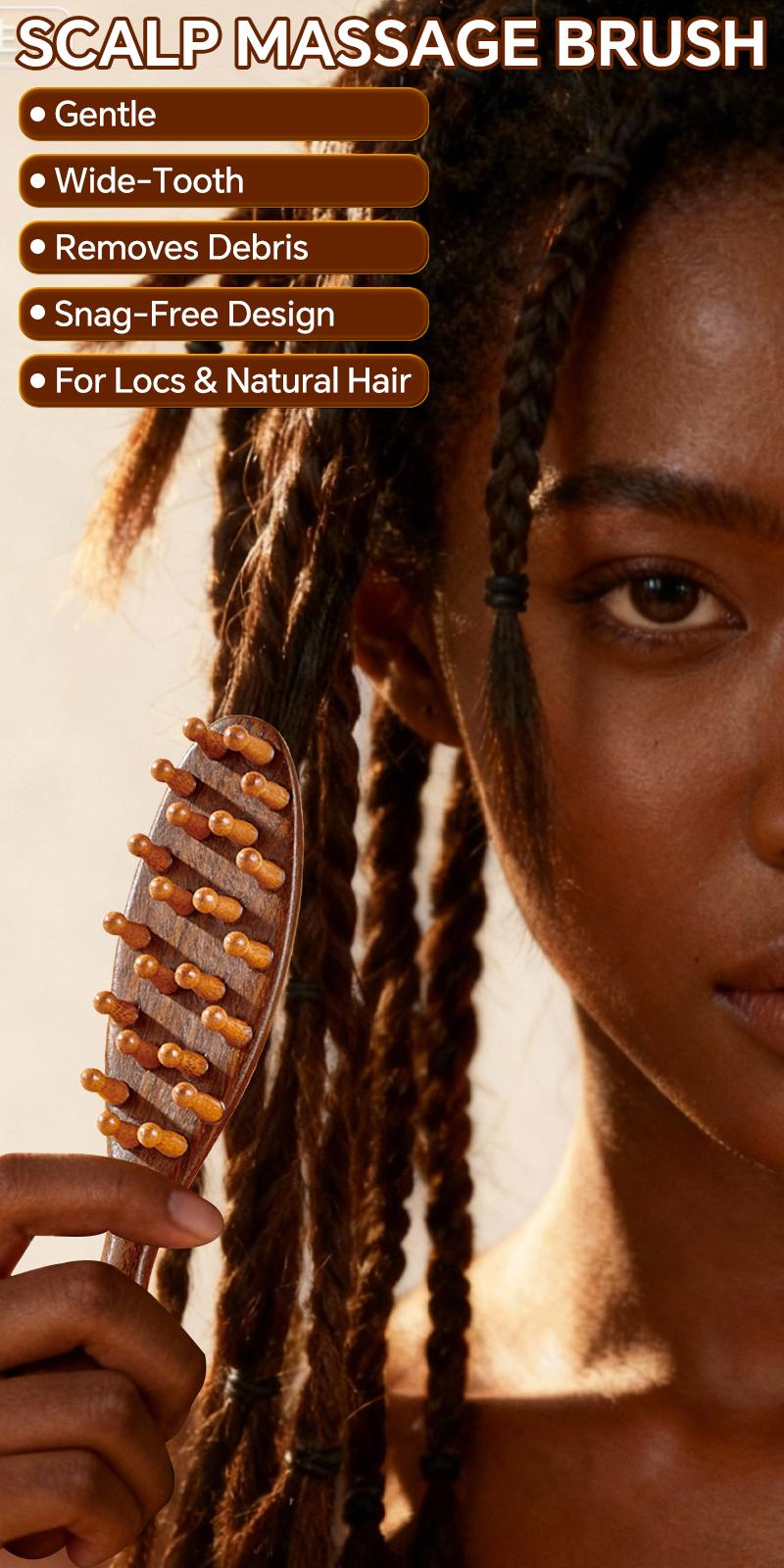 【Black Friday】Natural Wooden Loc Brush for Microlocs & Sisterlocs Prevents Tangles & Merges Massage for Scalp Relaxation & Hair Product Light Weight