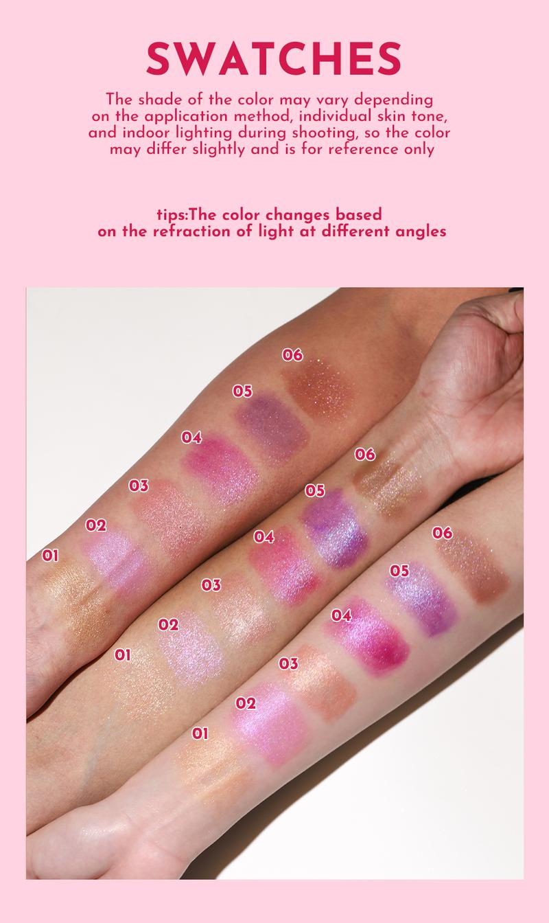 YOUNG VISION Chameleon 6-color Fine Sparkle Lipstick, Multi-purpose Facial Embossed Silk Screen Pearlescent Lipstick and Eyeshadow