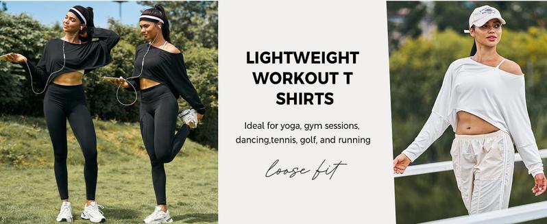 Fisoew Womens Off Shoulder Cropped Tops Batwing Long Sleeve Loose Fit Summer Boat Neck Workout T Shirts