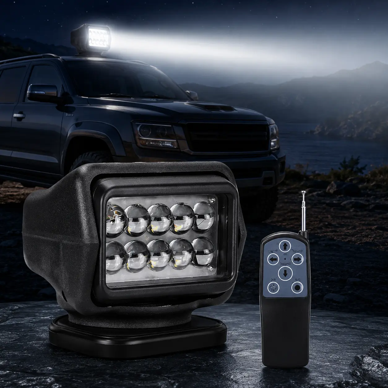 50W Magnetic LED Remote Control Spotlight, 360° Rotating IP67 Waterproof Search Light for Truck SUV Boat Off-Road
