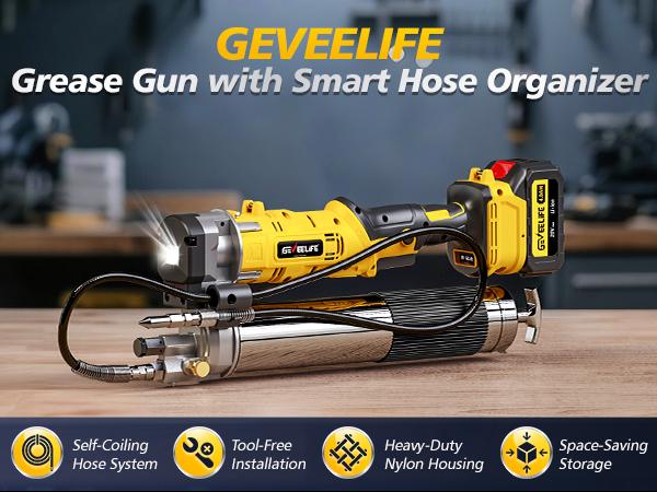 GEVEELIFE Aluminum Electric Grease Gun - 10,000 PSI, 2×2000mAh Cells, Fast Charger, 90° Swivel Coupler, Works with Bulk/Cartridges Grease for Farm, Truck, Fathers Day Gift, Led Lights, Batteries, 90° Swivel Reach,toolupgrade
