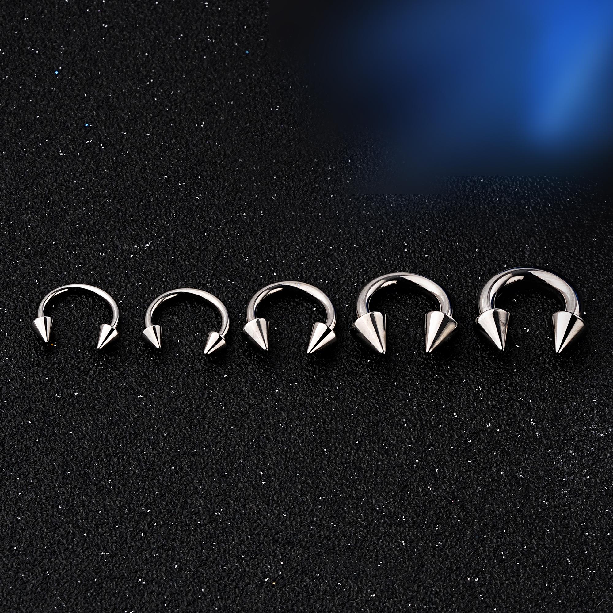 Oufer 2Pcs 18G/16G/14G/12G/10G Titanium Spike/Ball Internally Threaded Horseshoe Septum Pierced Ring Septum Clicer Ring Septum Jewelry Nostril Nose Piercing Body Jewelry