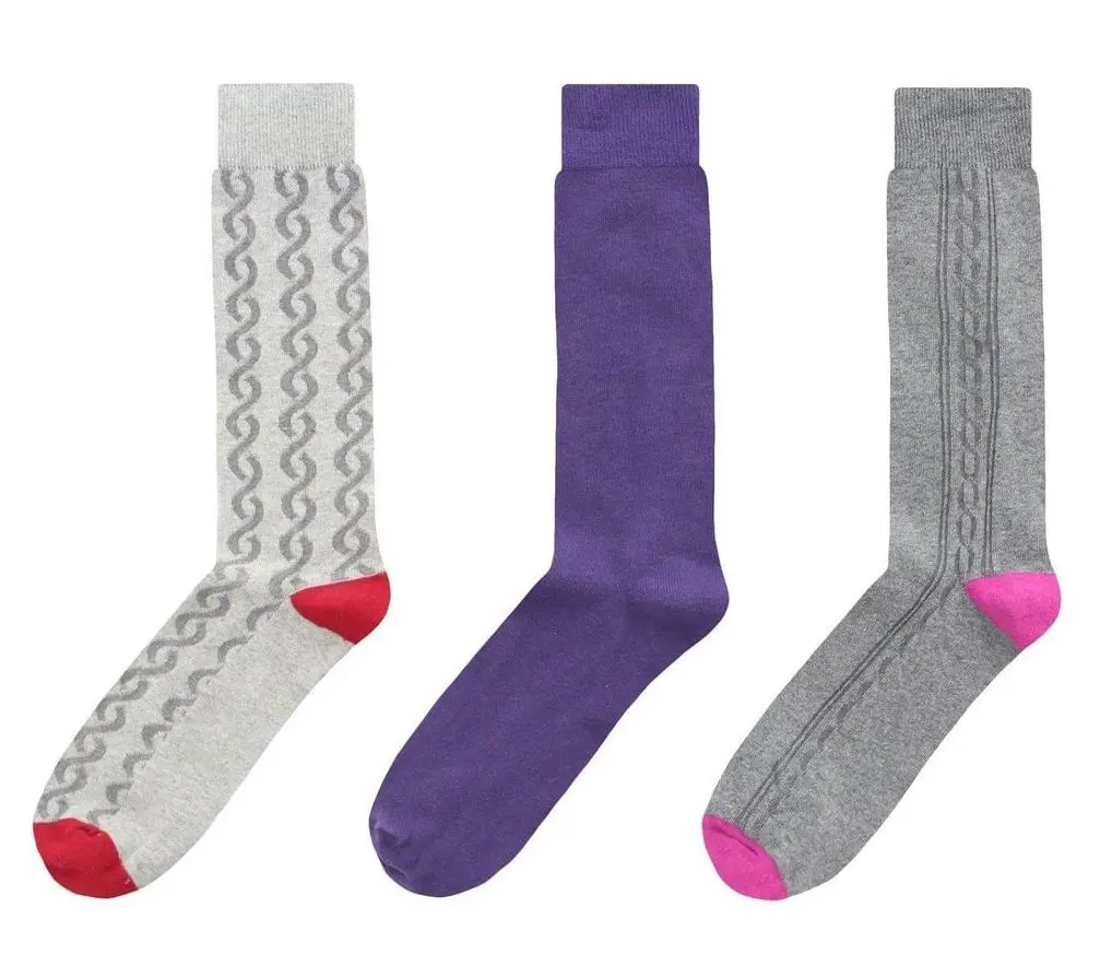 Memoi Men's Cable Twist 3 Pack Crew Sock