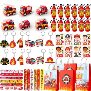 Firefighter Party Favors,72pcs Fire Truck Party Favors Set- Firefighter Party Stickers Slap Bracelets Keychains etc Firefighter Themed Party Favors for Firefighter Birthday Party Decorations Supplies