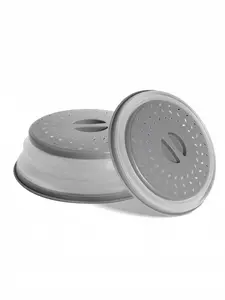 LMMAKE Collapsible Microwave Cover Grey Durable PP Dish Steam Prevention Utensils BPA Free Non Toxic 10.5 x 10.5 x 3 Microwave Safe Colander Lid for Food Fruit Kitchen
