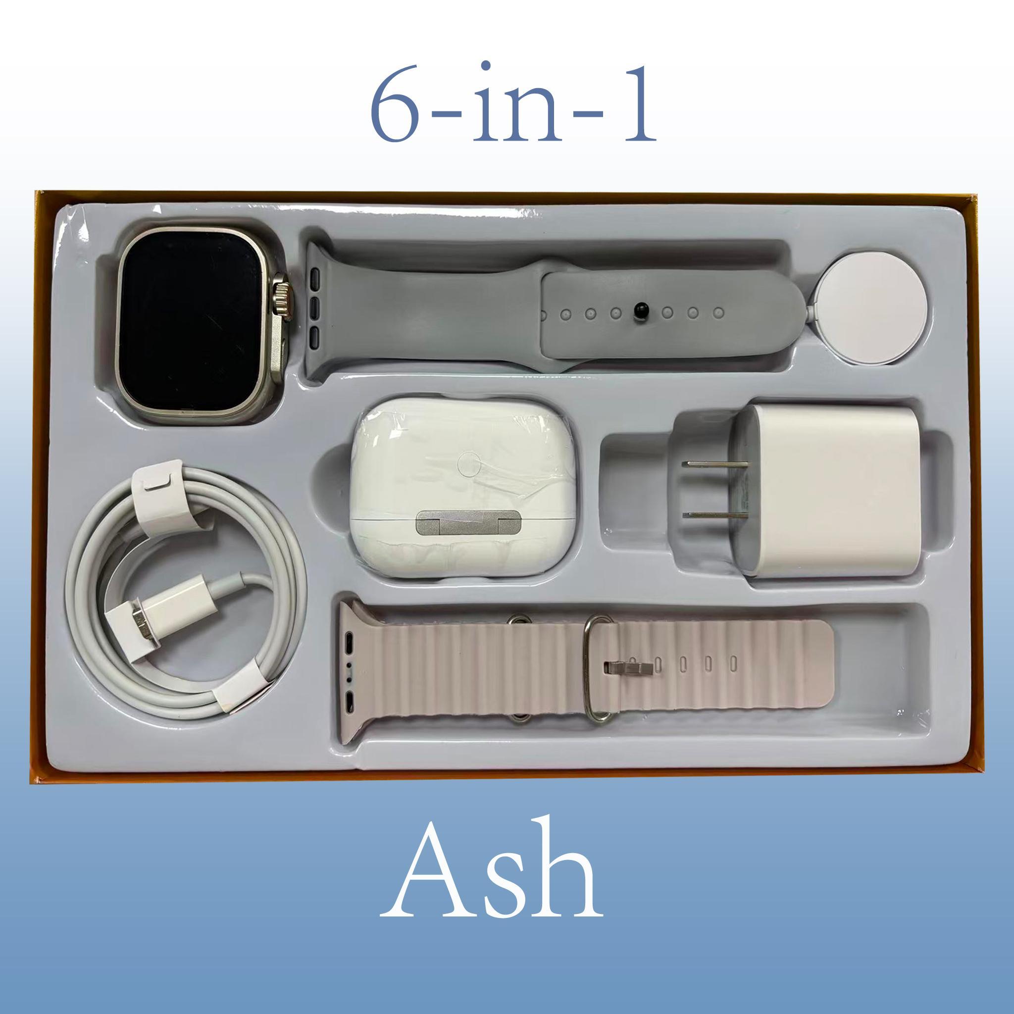 6-in-1 Smar twatch Kit Smart Watches for iPhone/Andriod: Smartwatch, Bluetooth headphones, 20W fast charger, Type-C cable, adapter, audio support, compact & portable Wearable Tech Android Charging Smartphone Chargeable