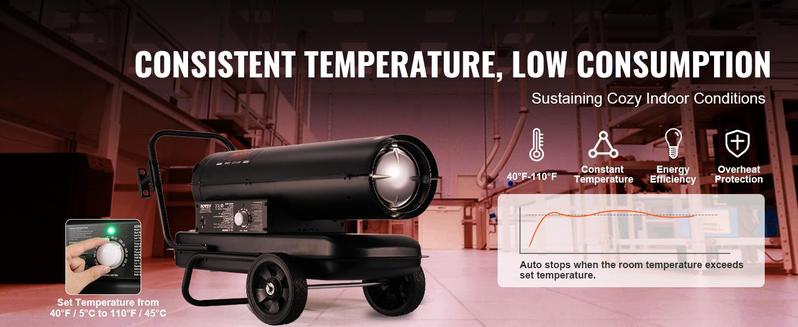 VEVOR Kerosene Forced Air Heater, 70000 BTU Portable Torpedo Diesel Space Heater with Thermostat, 5 Gallon Tank Energy-Efficient heavy-duty Heater, for Indoor Outdoor Use Workshop Industry