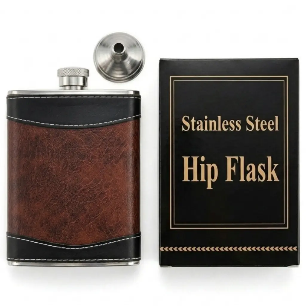 8oz Stainless Steel Hip Flask with Funnel – Leakproof Liquor Flask for Whiskey, Vodka, Party & Event Gifts – Birthday, Groomsmen & Holiday Present