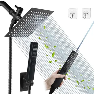 ShowerHead,8"High Pressure Square Rain Shower Head and 2-in-1 HandShower.Equipped with 78"Hose, 3 Way Diverter Valve,Adhesive Shower Head Holder hard wate Adjustable Stainless Steel Water Conservation Water Flow