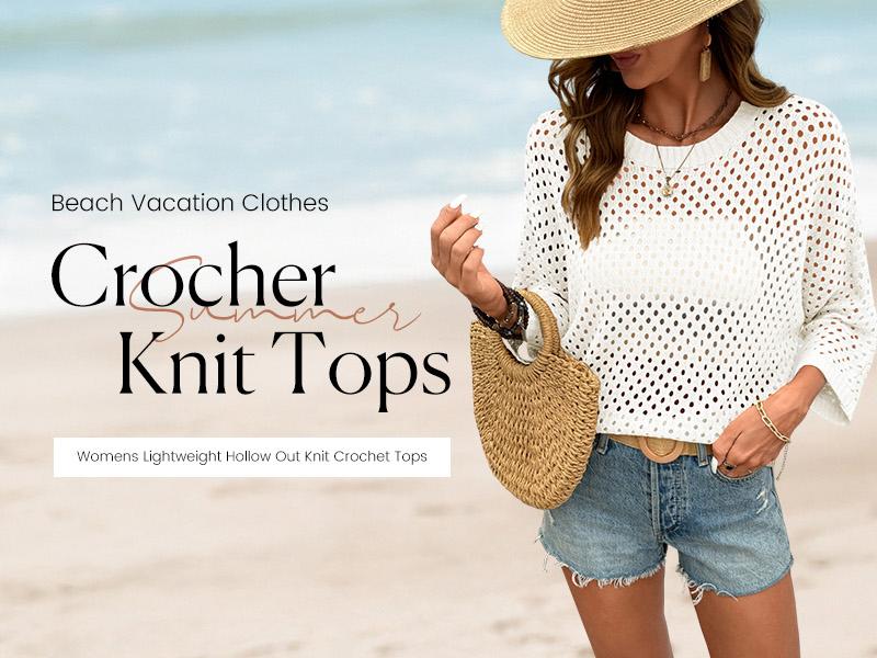 Shewin 2026 Spring/Summer Women's Oversized Hollowout Sweater Breathable Cut-Out Round Neck Half Sleeve Tunic Top for Daily & Vacation Casual Wear SpringStatements