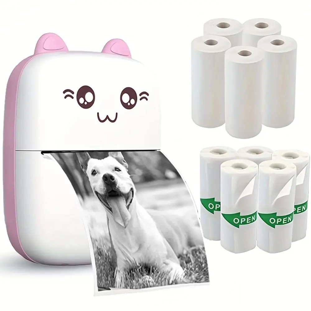 Portable Mini Handheld Thermal Photo Printer, 1 Count Instant Handheld Printer with 10 Rolls Paper, Bluetooth-Compatible Wireless Multi-Purpose Printer, Mobile Photo Printer