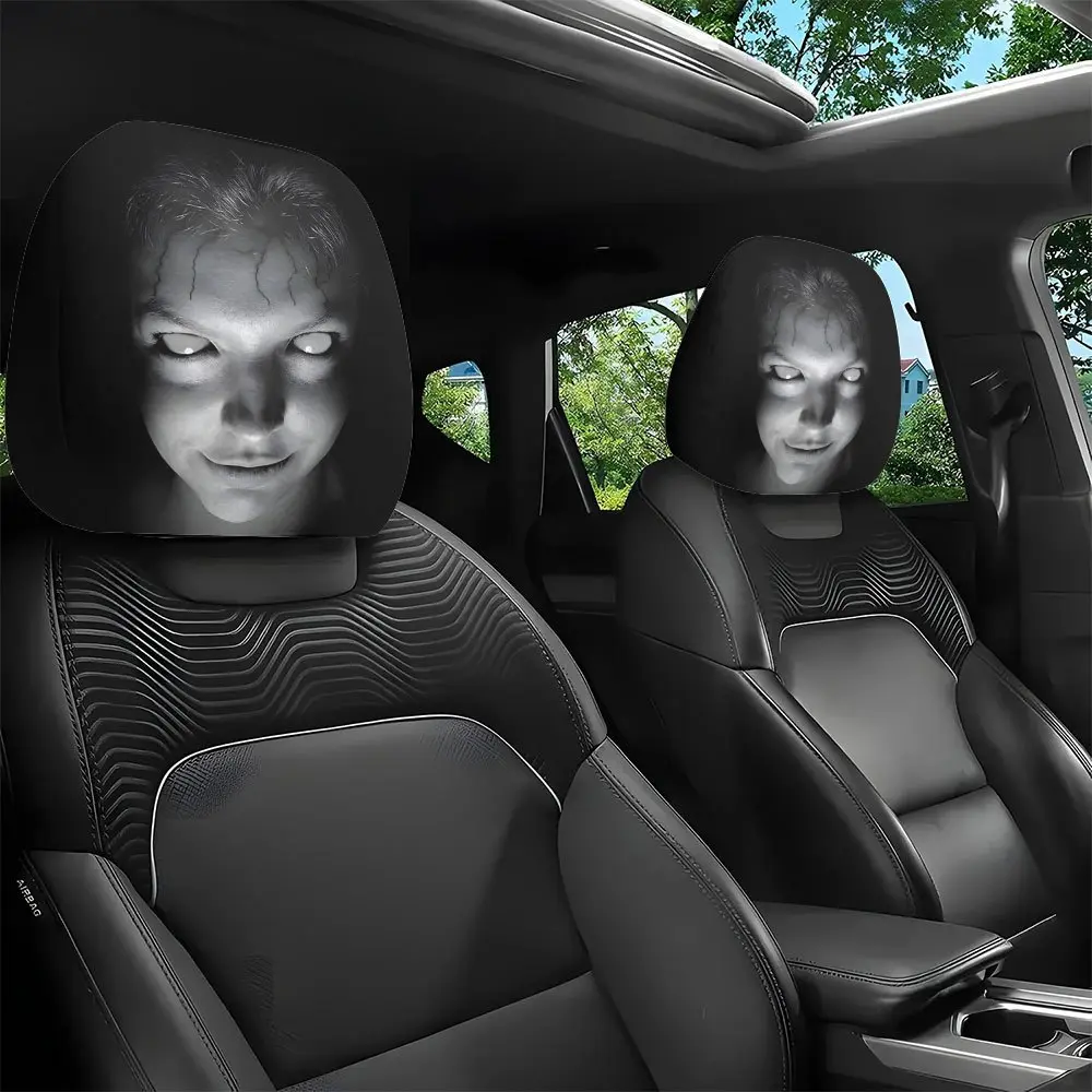 High Elastic 3D Ghost Bride Vivid Print Funny Horror Car Headrest Covers - Polyester Fits SUV/Truck Front Seat Pillow Protectors, Vehicle Accessories, Halloween Gag Gift for Drivers, Road Trips Essential, Cars, Truck Accessories, Car Interior Accessories,