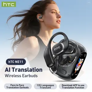 HTC NE11 Bluetooth Wireless Translation Earbuds,Built-in Microphone,Clear Sound for Calls,IPX5,Multi-Functional LED Display Wireless Earbuds,Ideal for Office,Sports,Study,and Voice Calls