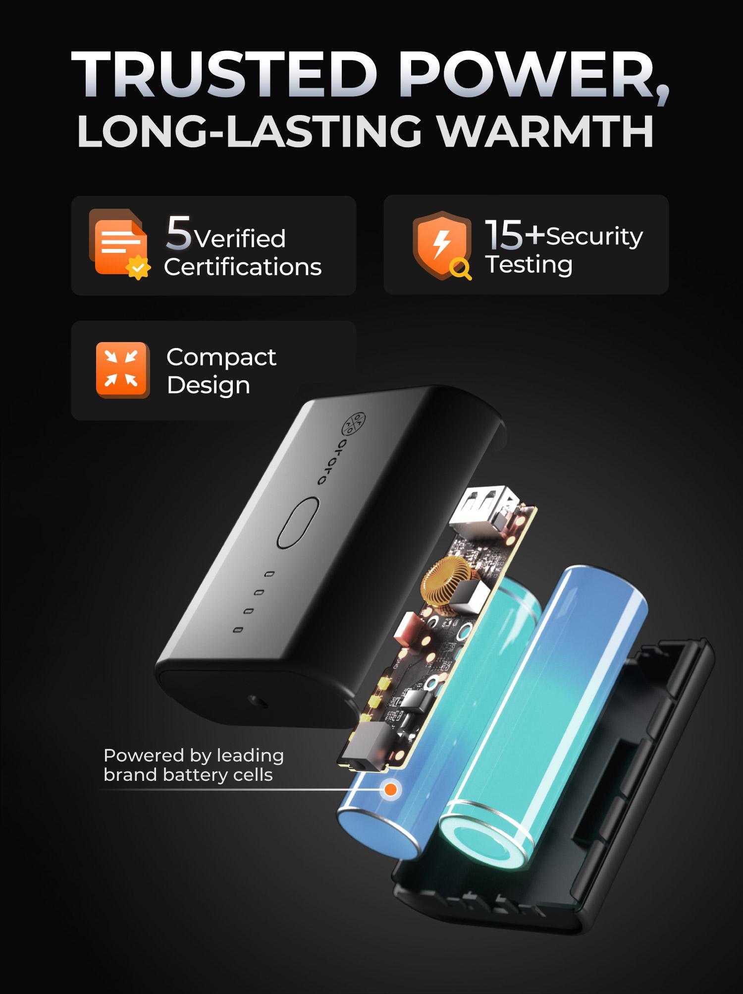 ororo Men's 4-Zone Classic Heated Jacket 2.0, Battery Included, 10 Hours of Runtime, Machine Washable, 4 Heating Zones, Water and Wind Resistant, Detachable Hood, YKK Zippers