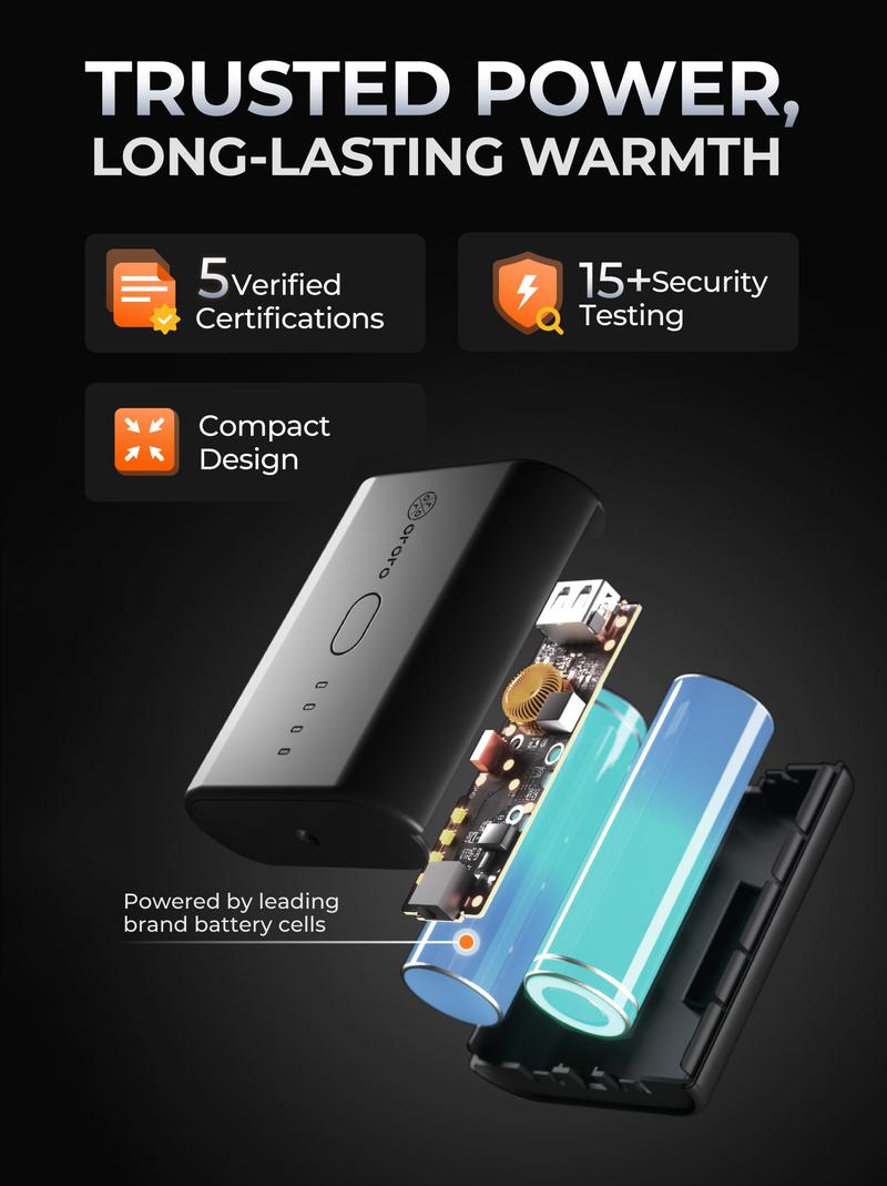 ororo Men's 4-Zone Classic Heated Jacket 2.0, Battery Included, 10 Hours of Runtime, Machine Washable, 4 Heating Zones, Water and Wind Resistant, Detachable Hood, YKK Zippers