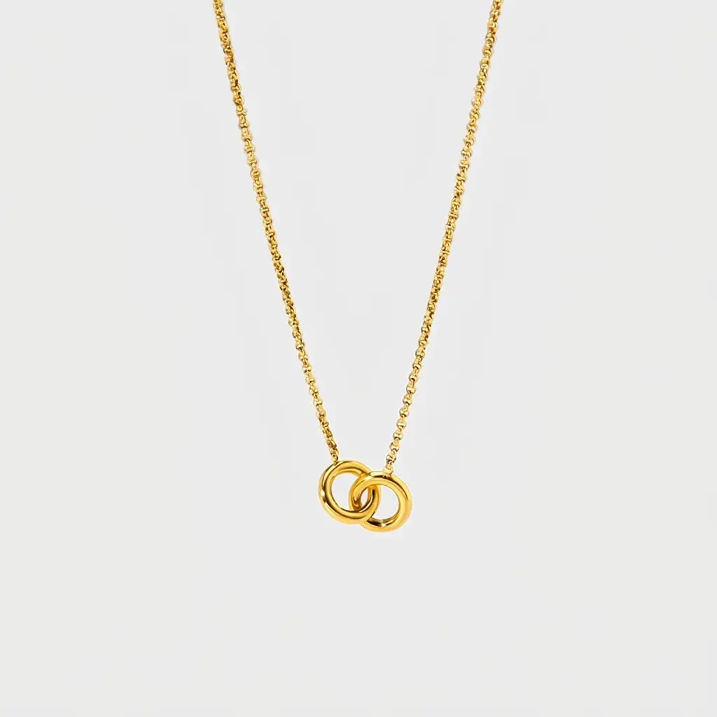 Women's Gold-Tone Dainty Interlocked Double Ring Pendant Necklace - Linked Circles Charm, Delicate Cable Chain, Infinity Costume Jewelry for Gifting