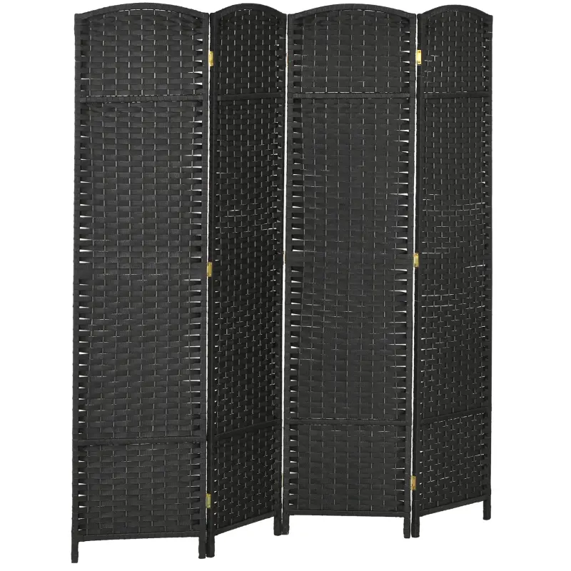 Black 4-Panel Foldable Room Divider, 5.6' Tall Freestanding Privacy Partition, High-Quality Premium Material for Home, Office