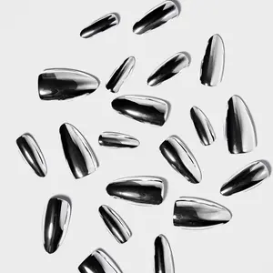 Lost Angels Basics Gel Press-On Nails | Classic French Tip Almond Shape | No-Damage DIY Extensions | Medium Length Reusable Nail Art | Vegan & Ethical