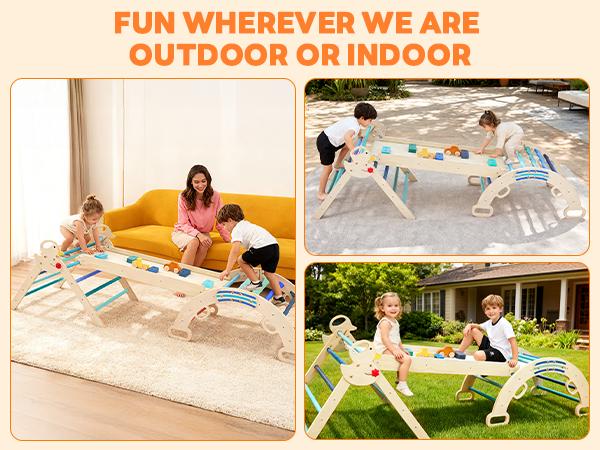 Pikler Triangle Set, Toddler Climbing Toys and Play Structure Indoor, 9-in-1 Wooden Montessori Climbing Set with Arch, Ramp and Ladder, Foldable Baby Jungle Gym