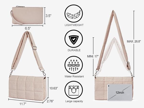 CLUCI HolidayHaul New Collection Puffer Shoulder Bag Crossbody Purse for Women Large Lightweight Cotton Padded Hobo Tote Bag Shopping Bag Gift - Luxury