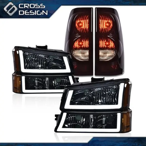 CROSSDESIGN 4-Pcs Full LED Headlight Set with LED DRL & Tail Lights - Headlight Replacement, Vehicle Accessories, Chevy Truck Accessory for 03-06 Chevy Silverado