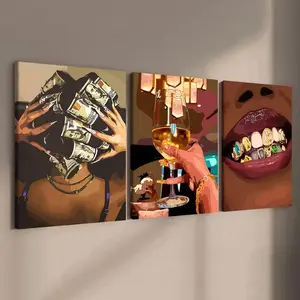 3 count wooden frame canvas, luxury female figure poster, Fashion female decorative art, exquisite mural, fashion bedroom decoration, Modern home Decoration, living room and corridor wall Decoration, HD, waterproof, art