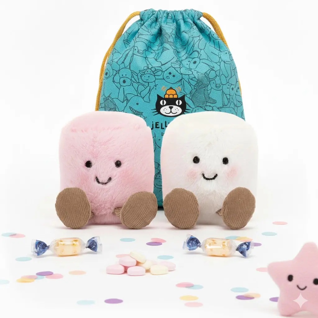 Jellycat Amuseable Marshmallows Plush Toy | Cute Pink and White Marshmallow Soft Toy Plushie Pair | Aesthetic Couple Gift Kids Toy
