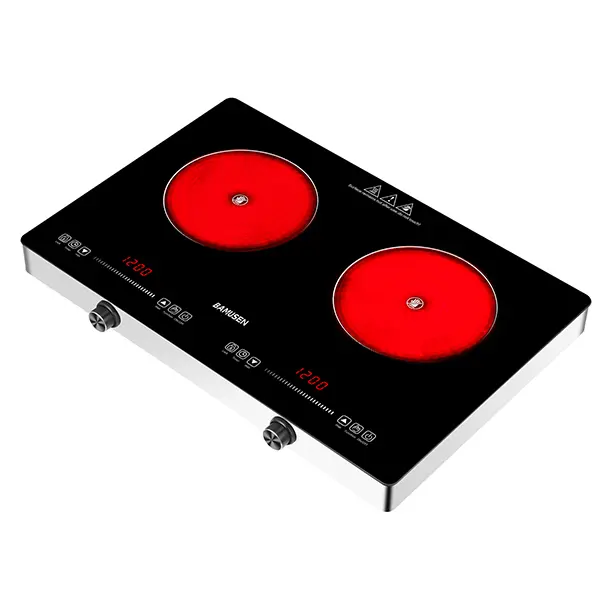 Bamusen Portable Electronic Induction Cooktop - 1500W Dual Burners with Knob & Touch Controls, 9-Level Temp Adjustment, Child Safety Lock, Timer, Display, Suitable for Casserole, Stainless Steel, Copper & Aluminum Cookware, Kitchen Appliance, Adjustable,