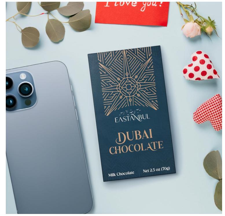 Eastanbul Dubai Chocolate Bar Pistachio, 2.5oz Mini Treat, Premium Pistachio Dubai Chocolate Bar, Viral Candy with Shredded Phyllo Dough, Knafeh, Gift Box