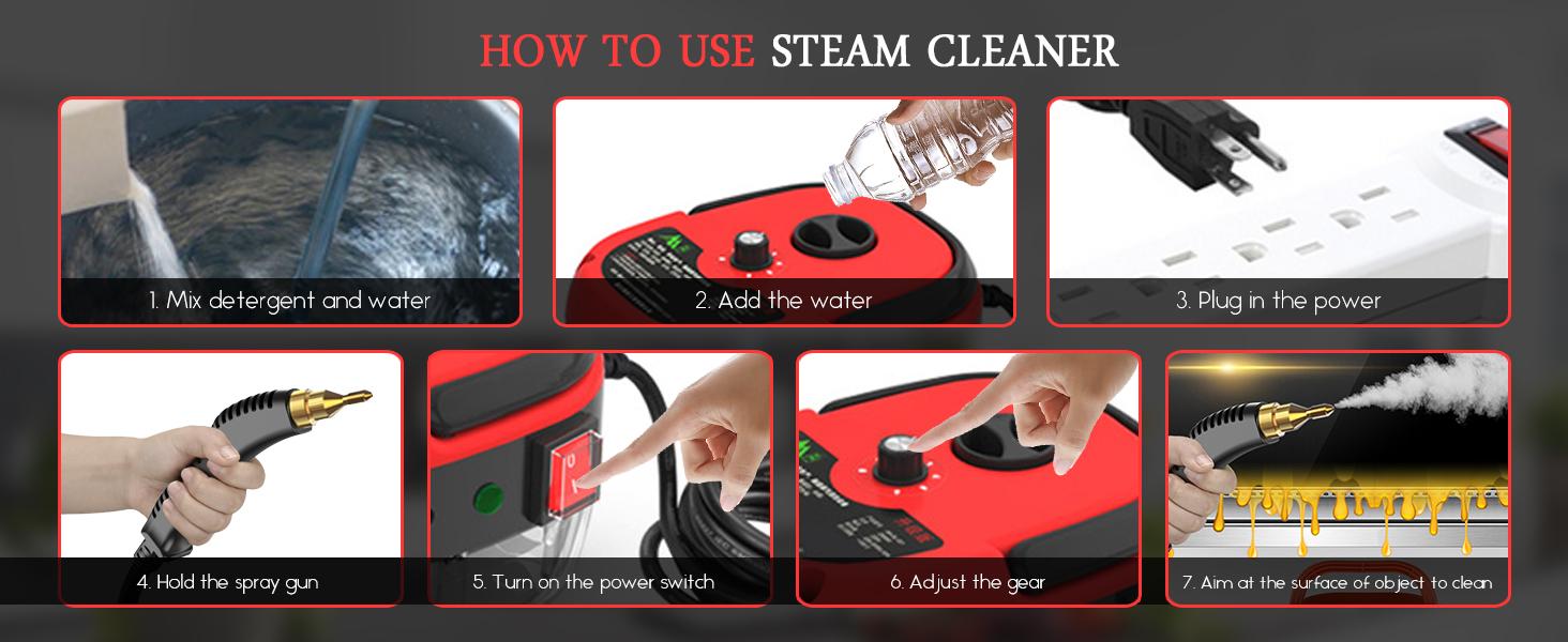 2500W Portable Handheld Steam Cleaner High Temperature Pressurized 2.2m Flexible Spray Gun 3 Brush Heads for Kitchen Bathroom Car