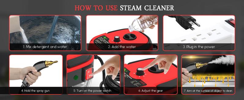 2500W Portable Handheld Steam Cleaner High Temperature Pressurized 2.2m Flexible Spray Gun 3 Brush Heads for Kitchen Bathroom Car