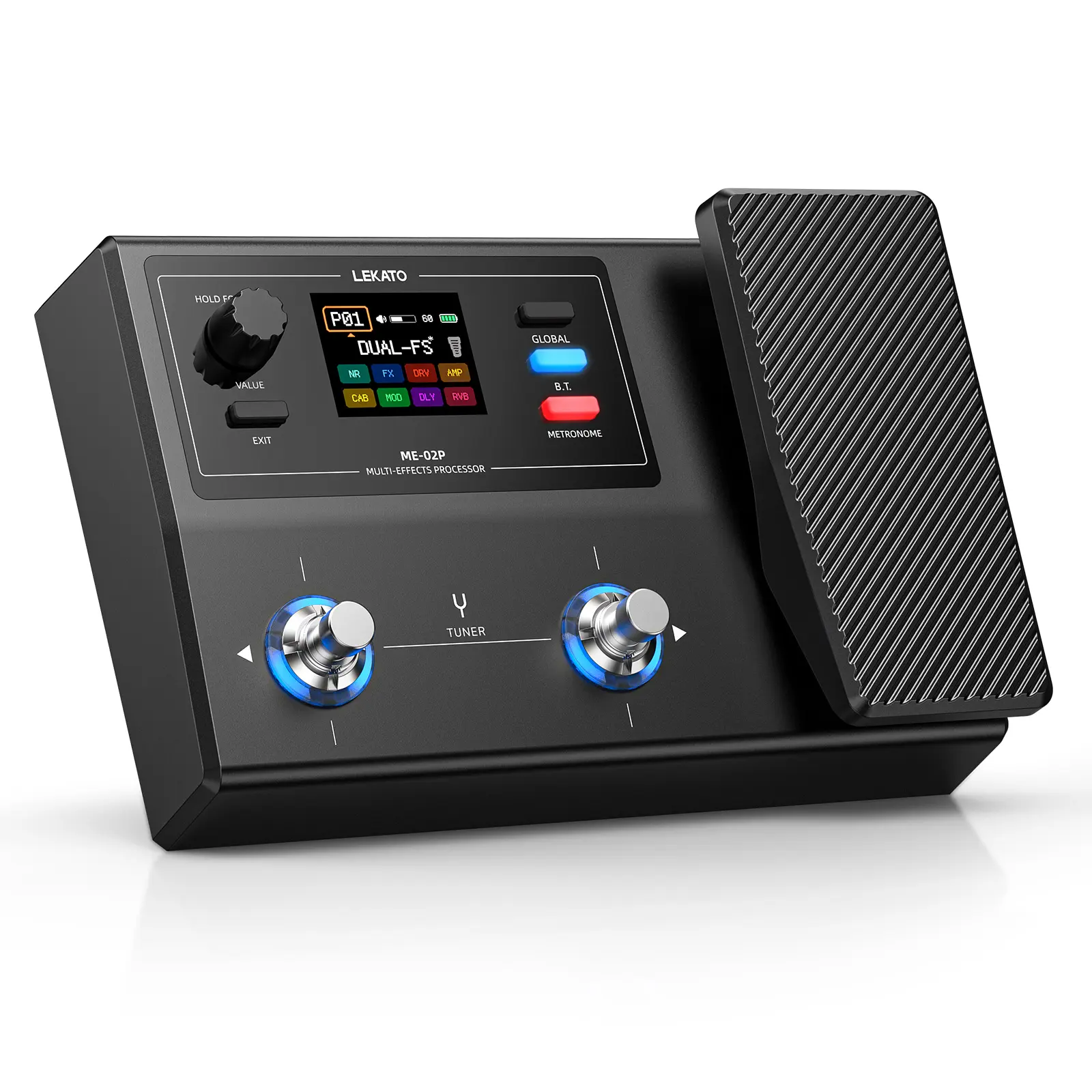LEKATO ME-02P Rechargeable Multi Effects Guitar Pedal with Expression Wah Volume 70 Effects 35 Amp IR Cab 100 Presets Looper Drum Type-C USB OTG Audio Interface