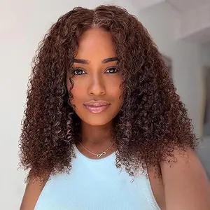 Chocolate Brown Curly Wave BOB Wigs For Black Women Human Hair 13x4 HD Short Curly Dark Brown Lace Front BOB Wigs Human Hair Pre Plucked Wear And Go Glueless #4 Colored 14 Inch