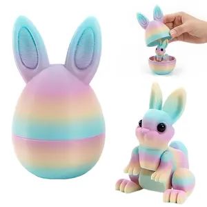 1pcs 3D Printed Easter Egg with Bunny Inside, Easter Basket Stuffers, Fidget Easter Bunny Egg Surprise Toy for Kids, Home Office Desktop Decor for Easter Spring Party Holiday Decor Gifts