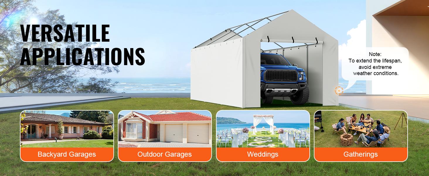 VEVOR Carport Replacement Canopy Cover Side Wall 10 x 20 ft, TikTokShopBlackFriday, Garage Tent Shelter Tarp Heavy-Duty Waterproof & UV Protected, Easy Installation with Ball Bungees,White (Top and Frame Not Included)