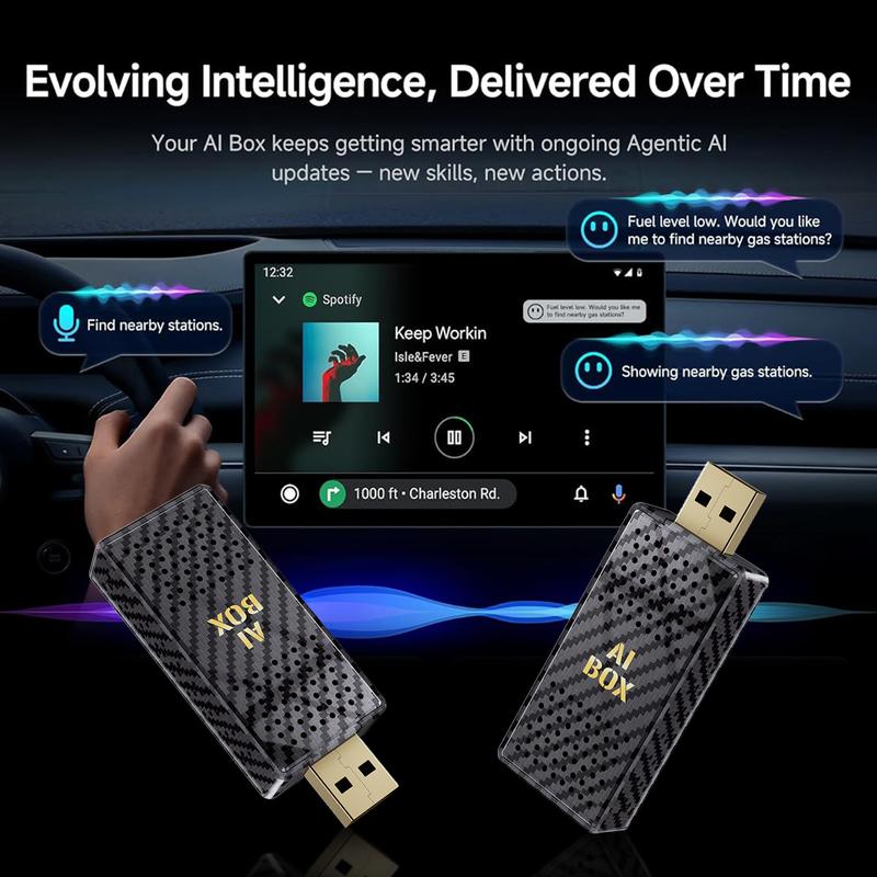 Mini AI Box - Streaming Netflix/Youtube/Tiktok to your car! 4 in 1 Wireless CarPlay and Android Auto Adapter suitable for Factory wired CarPlay Cars